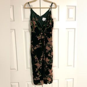 Velvet green floral midi dress from lulus